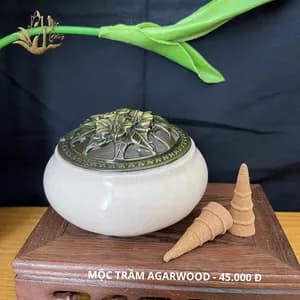 Lư xông đốt nụ trầm nhang khoan vân rạn có bông lót chống cháy